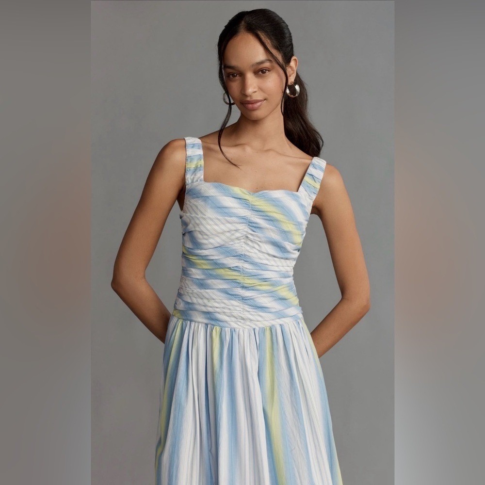 Anthropologie Square Neck Drop Waist Maxi Dress Size L - Picture 2 of 10